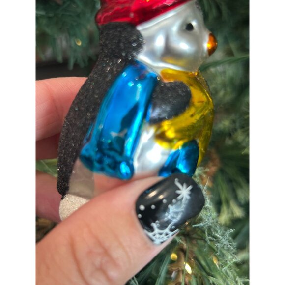 Vintage Thomas Pacconi Hand Blown Glass Penguin Ornament - Glittered Design With - Picture 6 of 6